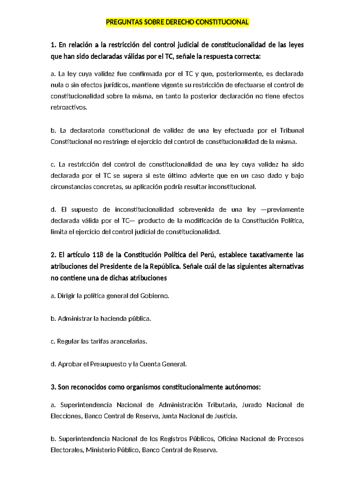 Preguntas sobre Derecho Constitucional - Curso DC 101 - Studocu