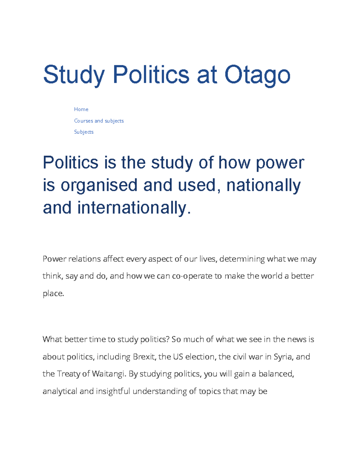 Pols 2 - Understanding Power and Politics at Otago University - Studocu
