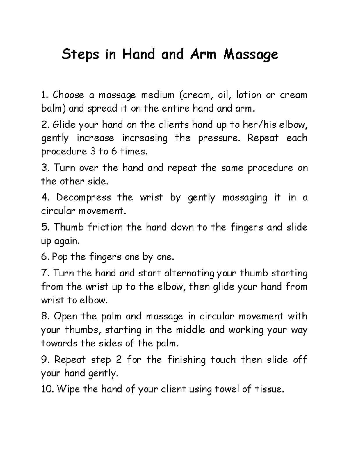 Hand and Arm Massage Techniques: A Step-by-Step Guide - Studocu