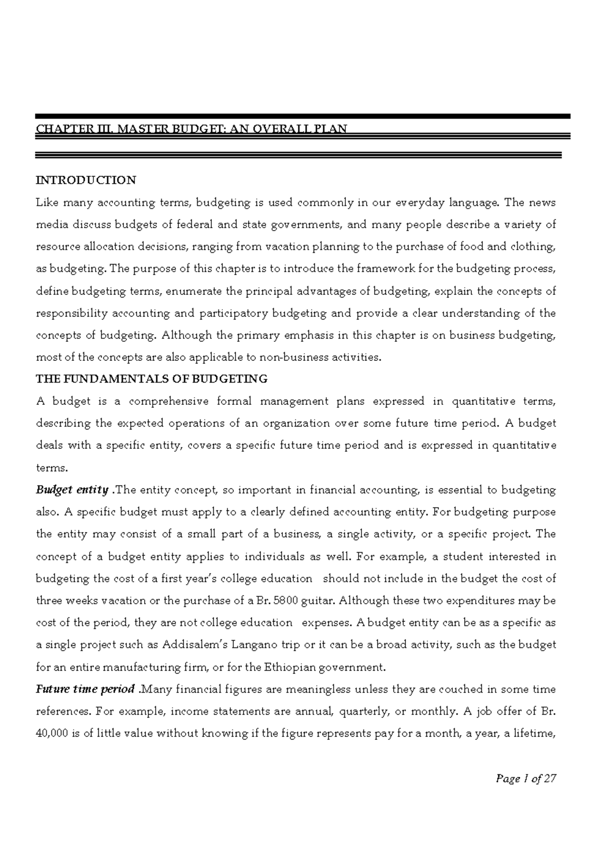 Master Budget Analysis (ACCT 101) - Chapter 3 Overview - Studocu