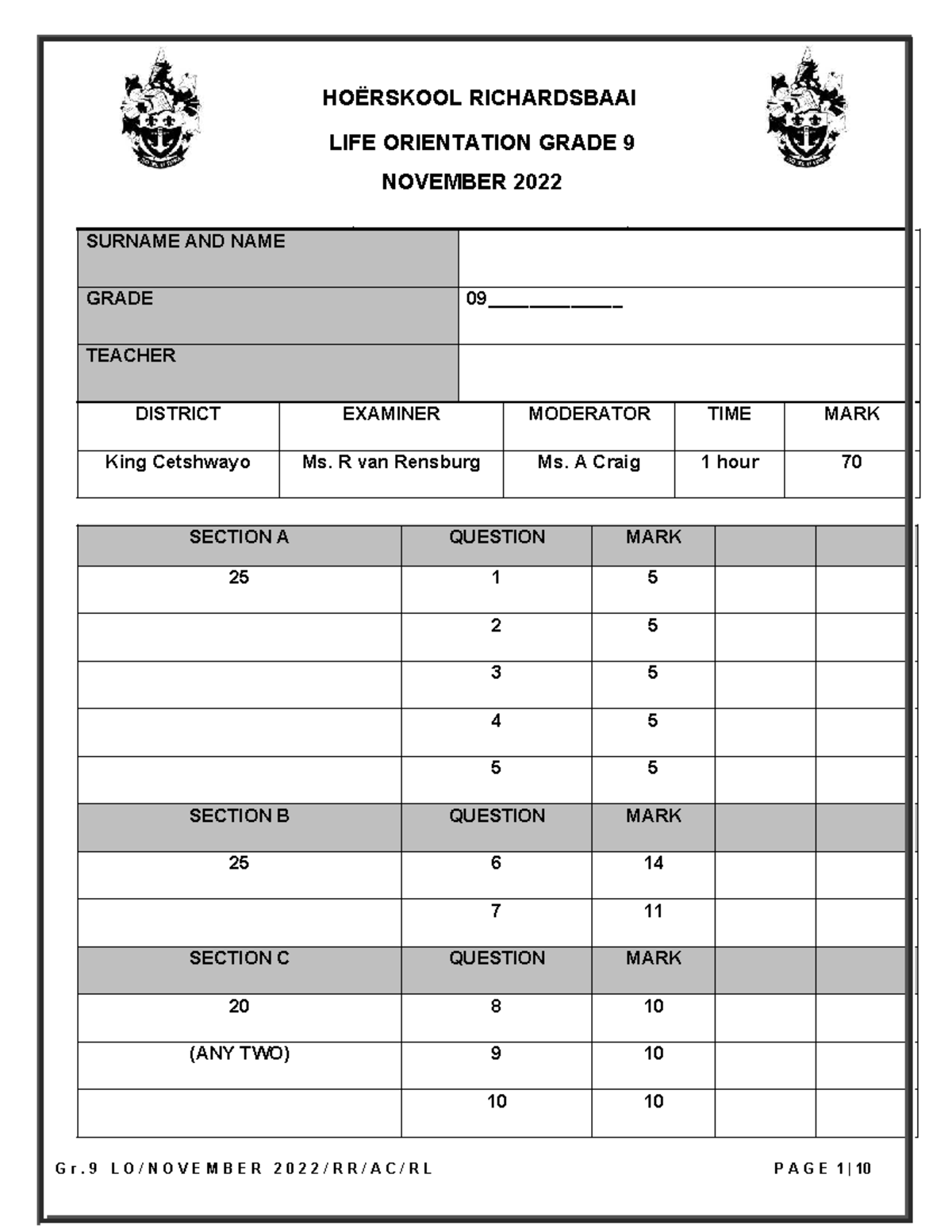 GR.9 LO T4 ENG 2022 - assignment for research - HOËRSKOOL RICHARDSBAAI ...