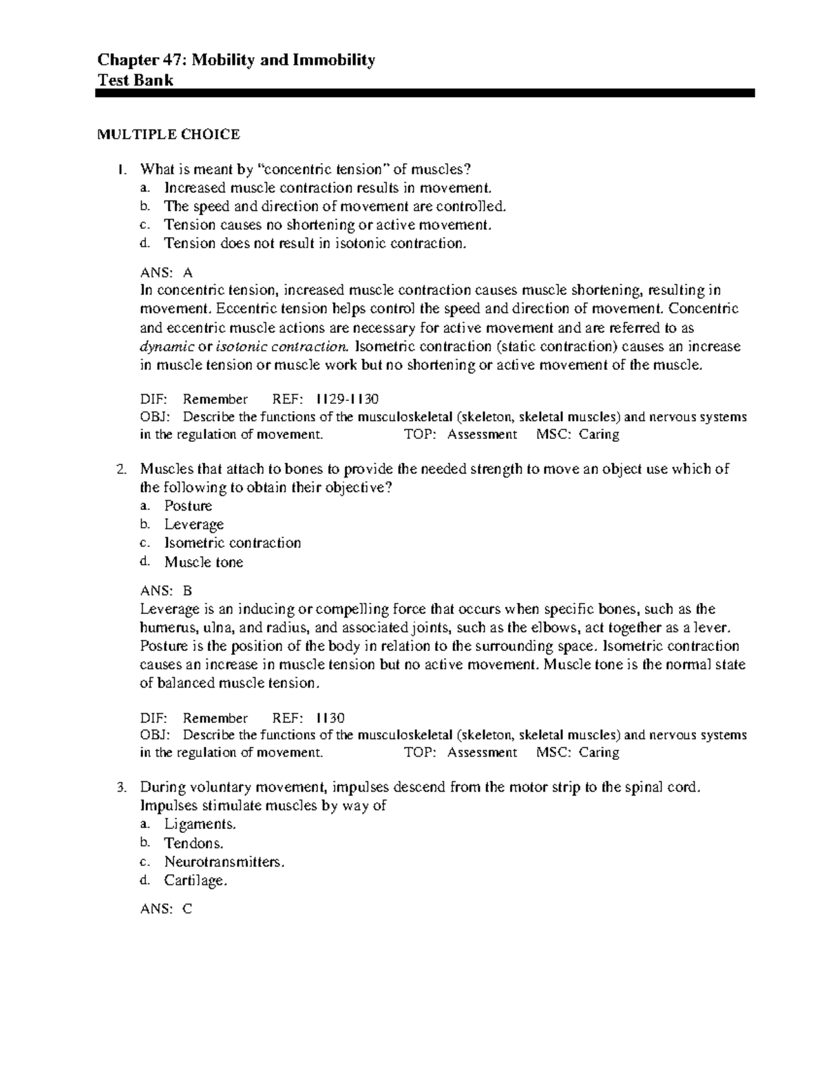 Chapter 47 - Mobility and Immobility: Key Concepts and Test Bank Notes ...
