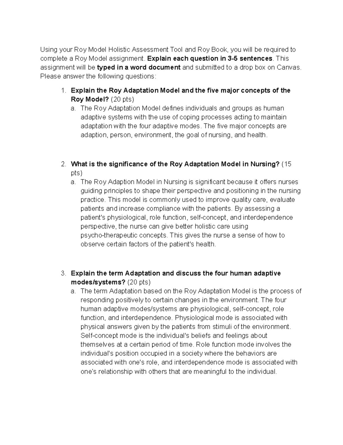 Roy Model Holistic Assessment Tool Assignment Overview - Studocu