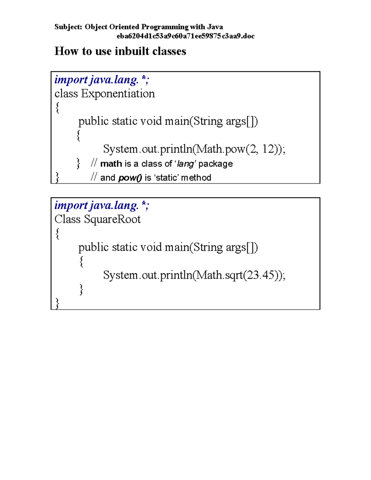 Java Lect-4 - notes - eba6204d1c53a9c60a71ee59875c3aa9 How to use ...