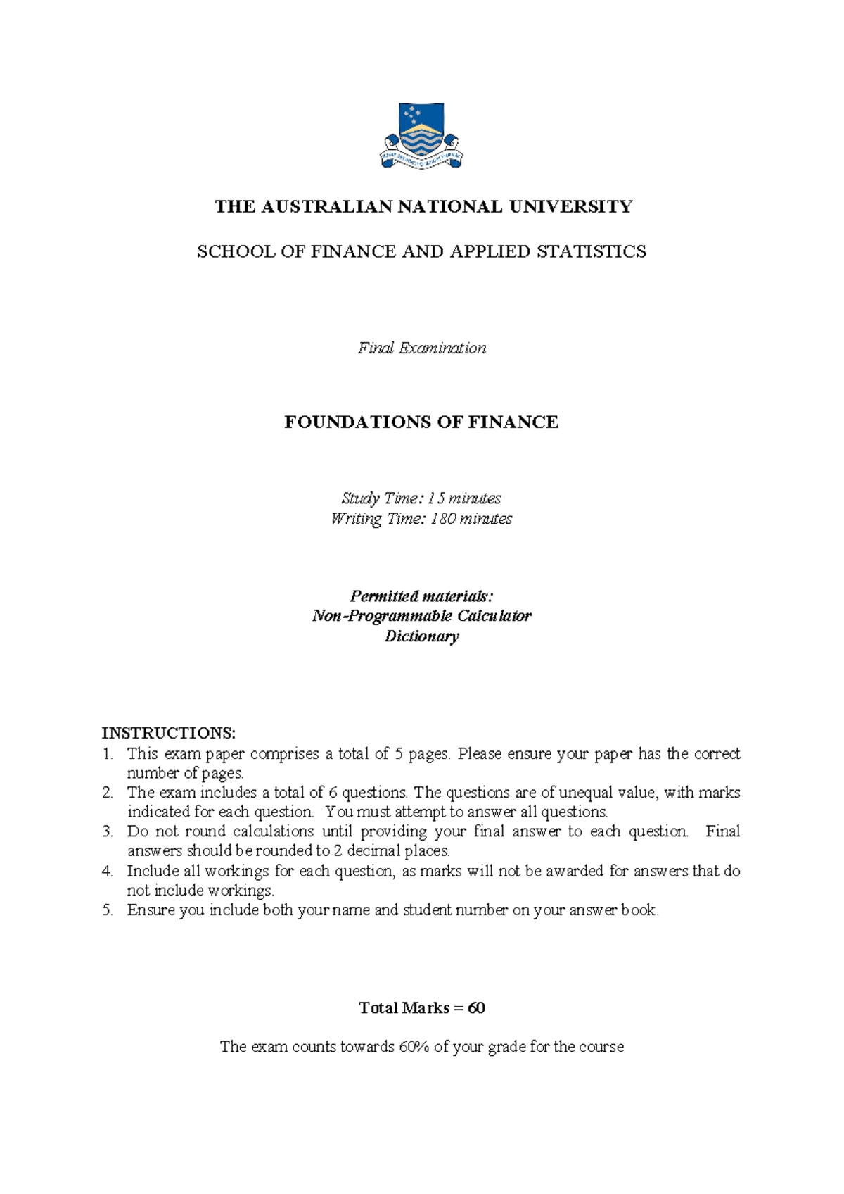 Foundations of Finance - Final Exam Study Guide (FINC101) - Studocu
