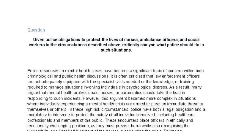 Final Essay: Police Responses to Mental Health Crises (CRIM 101) - Studocu