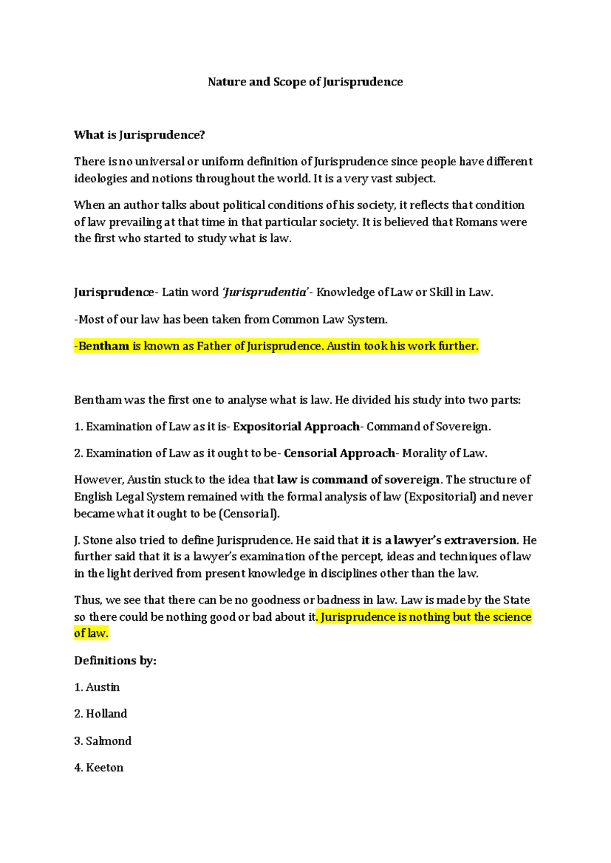 Jurisprudence - A summary of the notes - JURISPRUDENCE Unit 1 Law as ...