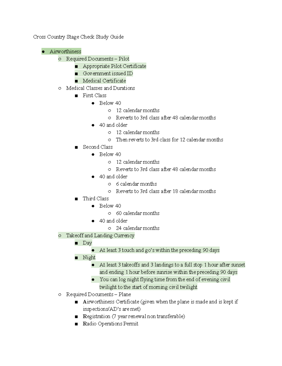 Cross Country Stage Check Study Guide for Aviation Students - Cross ...