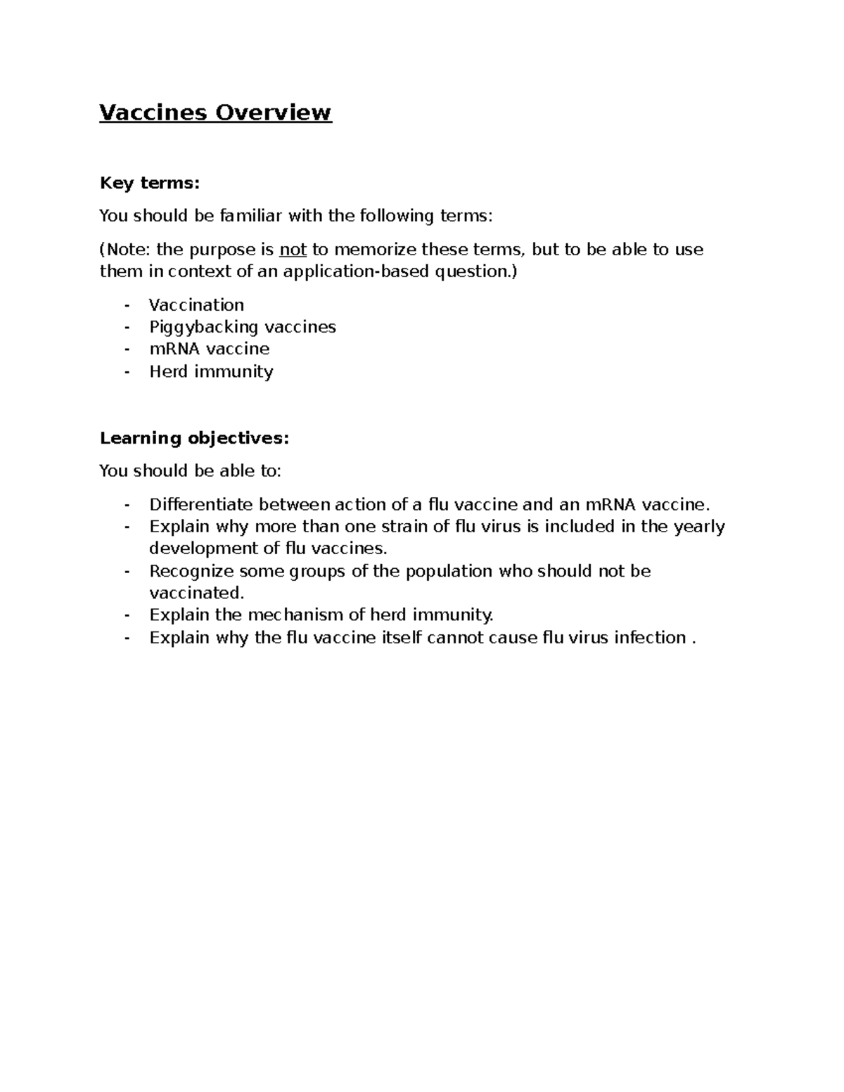 Vaccines Overview: Key Terms & Learning Objectives for Study - Studocu