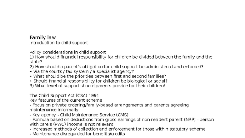 Family Law (FL 101) Lecture 9: Child Support Policies & Considerations ...