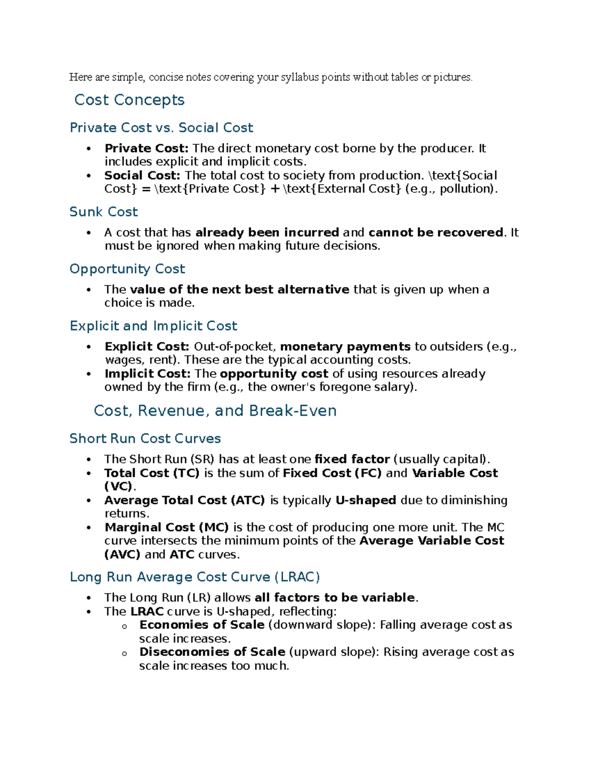 Mod 2 - Cost Concepts: Private vs. Social Costs and Market Structures -  Studocu