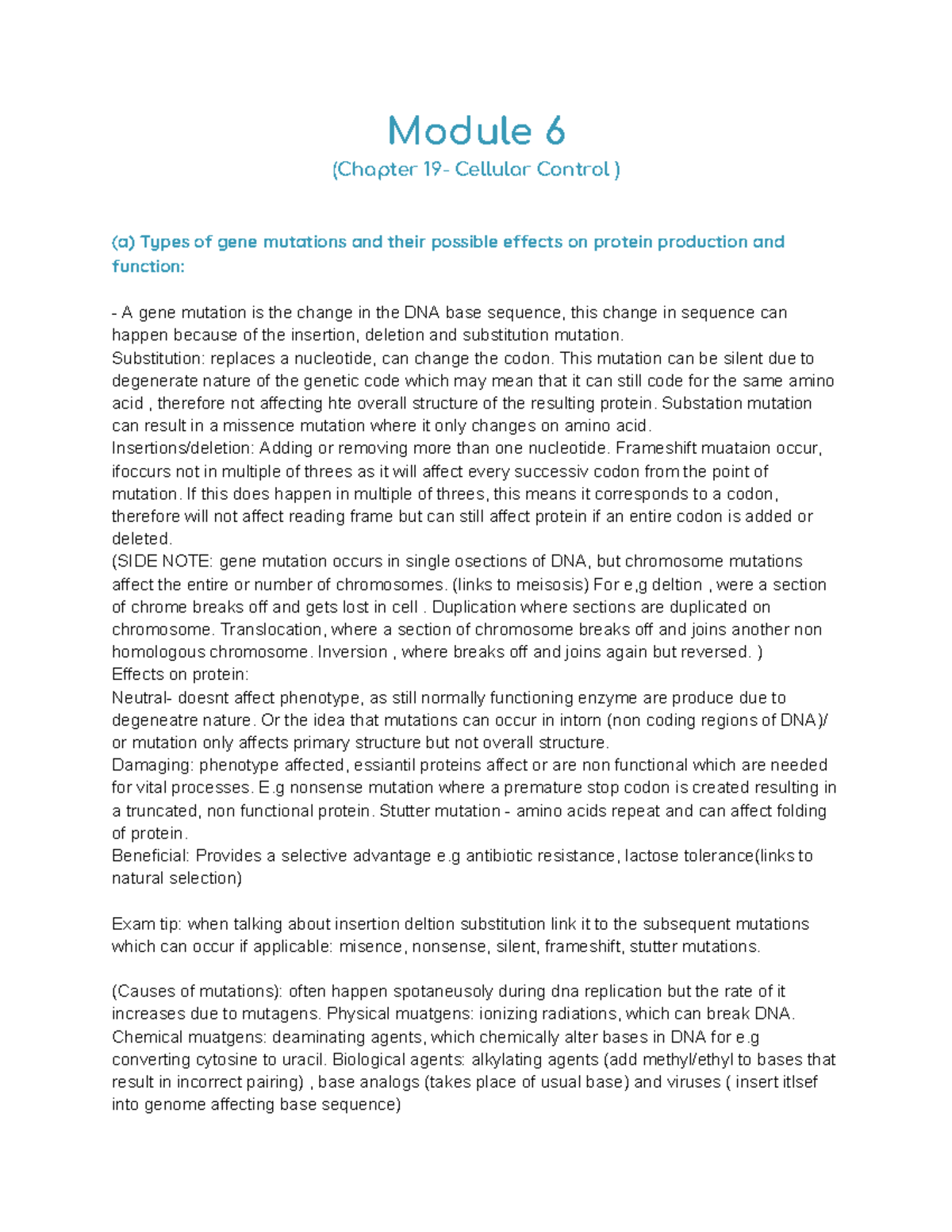 Module 6 - OCR A Level Notes on Gene Mutations & Expression Control ...