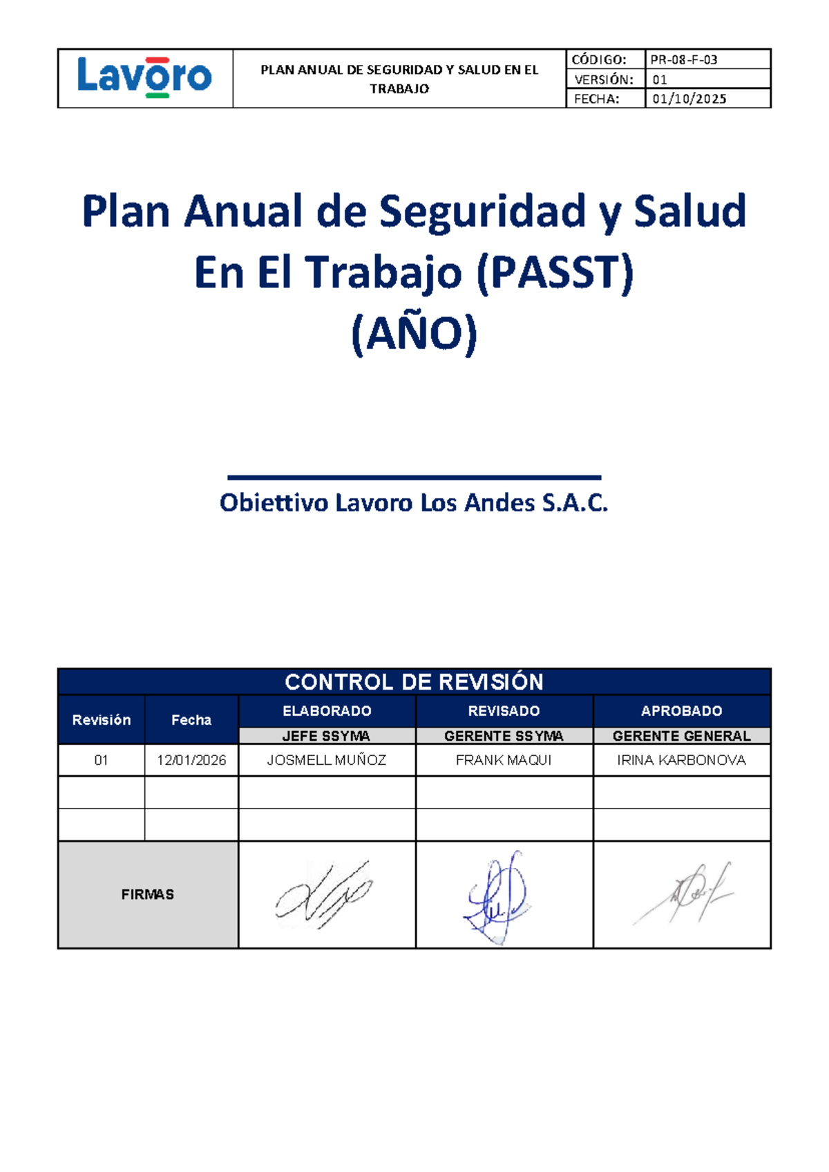 PLAN ANUAL DE SEGURIDAD Y SALUD EN EL TRABAJO OLA - 2026 - Studocu