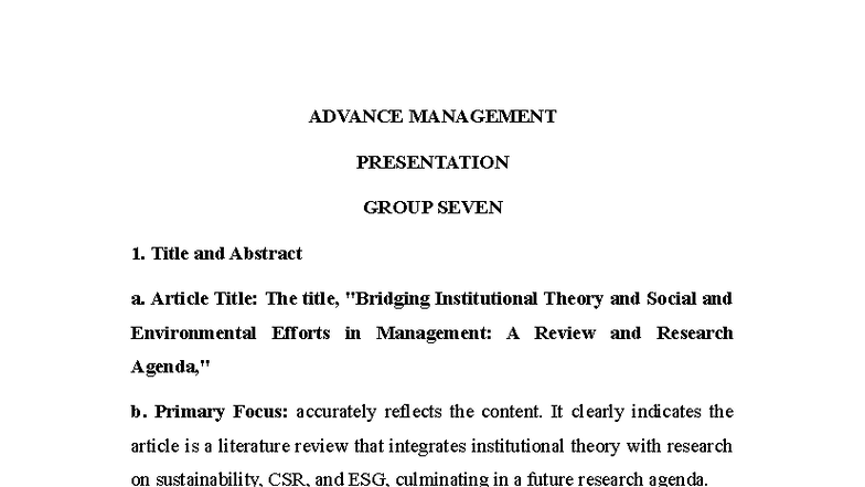 ADVANCED MANAGEMENT GROUP 7: Institutional Theory & Sustainability ...
