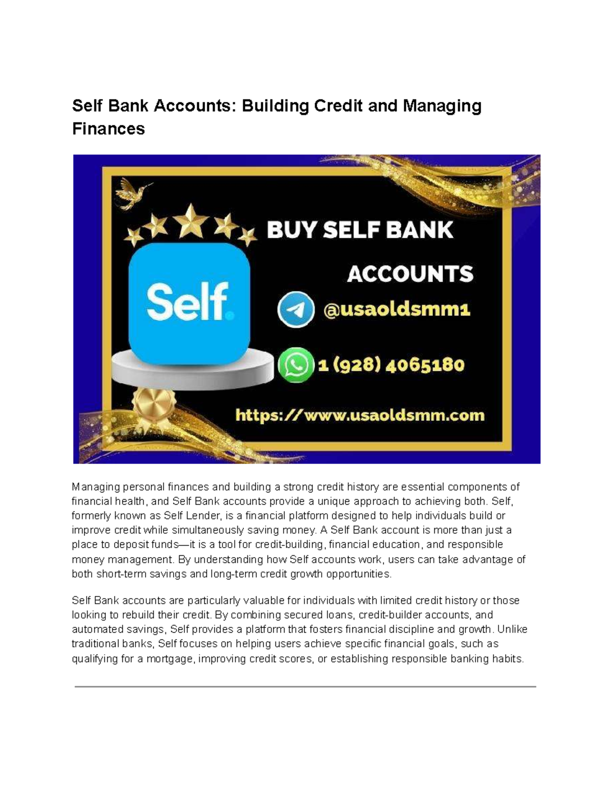 Self Bank Accounts: A Guide to Building Credit & Finances - Studocu