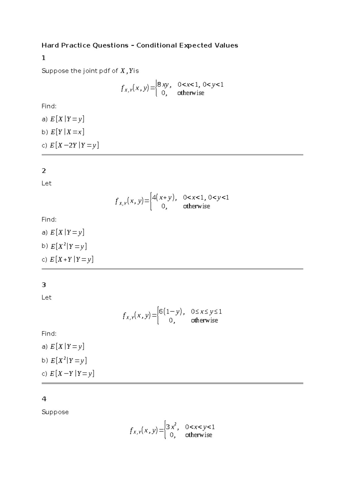 Hard Practice Questions on Conditional Expected Values (CEV 101) - Studocu