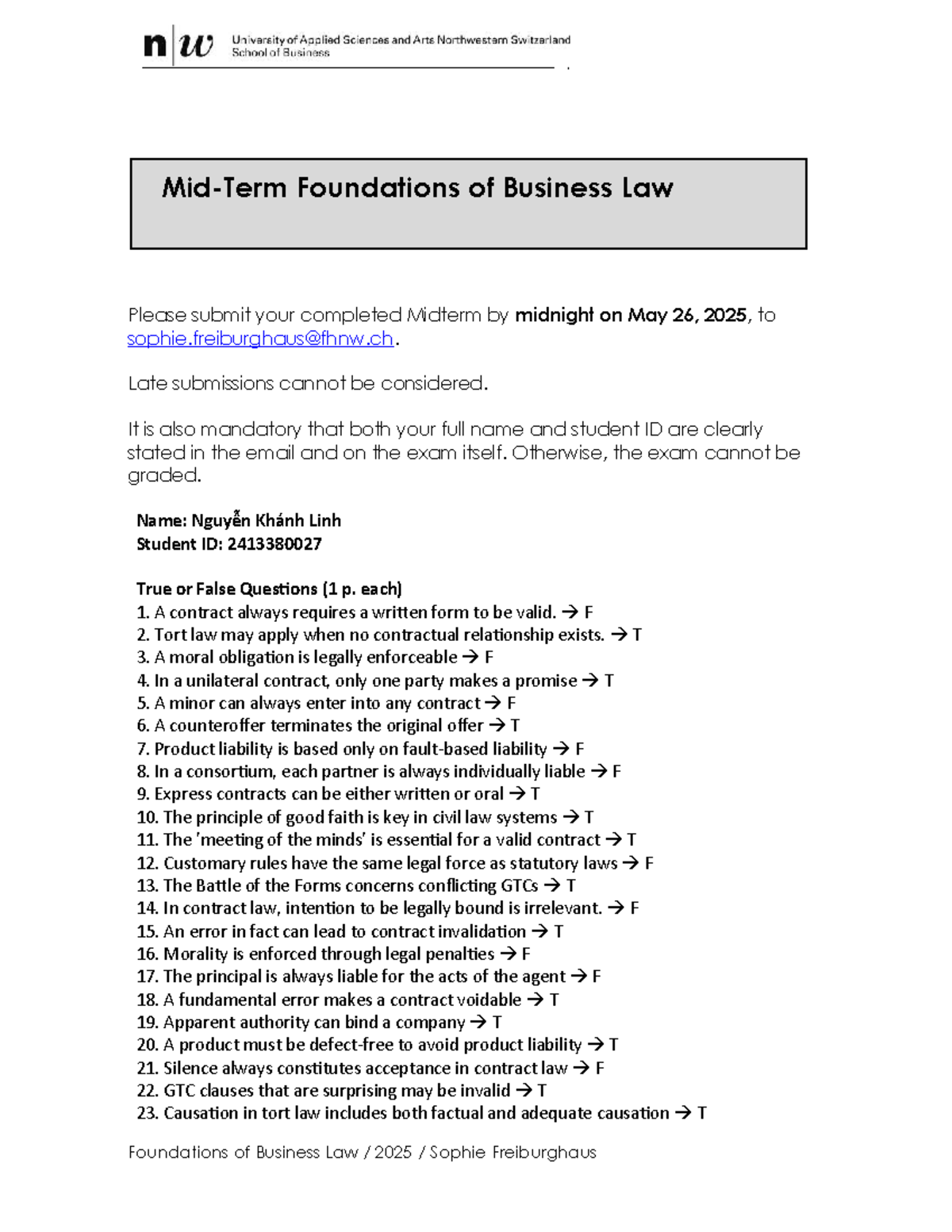 Midterm Exam Review: Foundations of Business Law (PLU) - Studocu