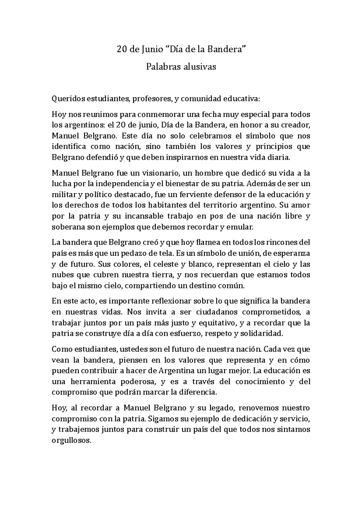 20 de Junio: Reflexión y Valor de la Bandera Argentina - Studocu