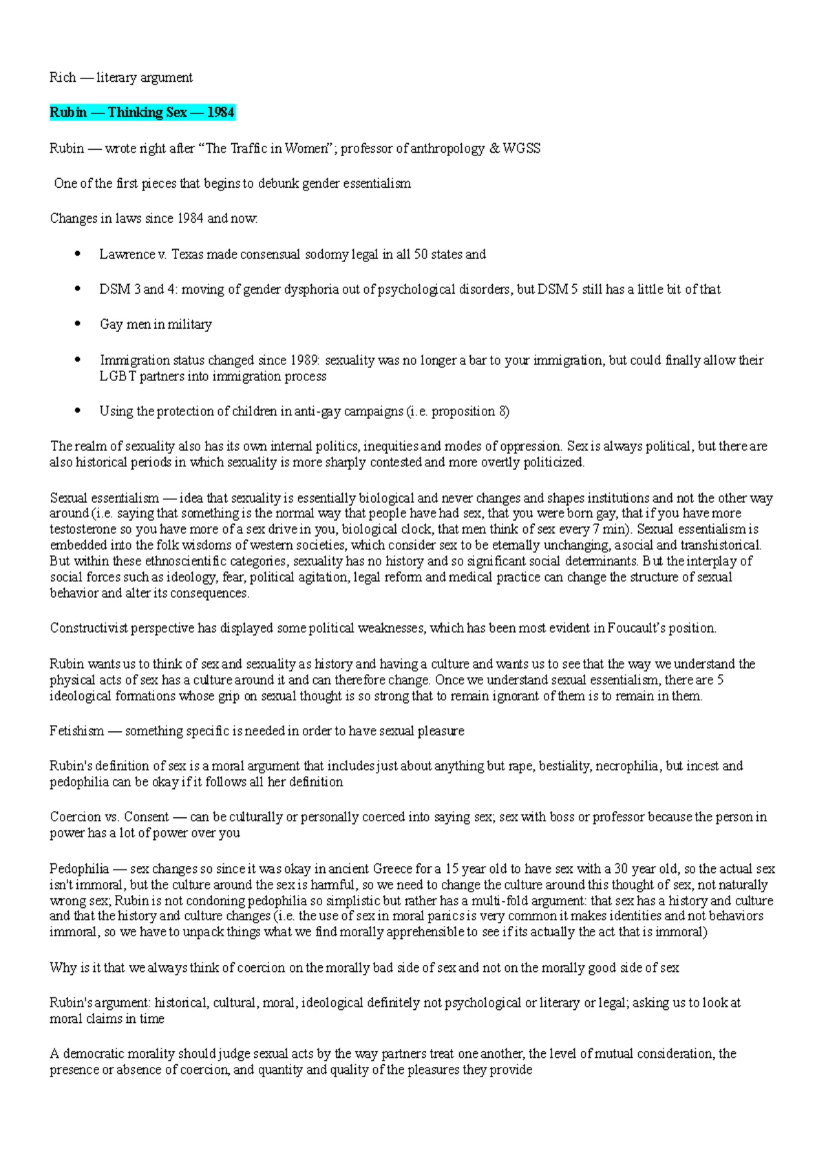 WGSS Final Study Guide - Comprehensive notes on the key readings of the ...