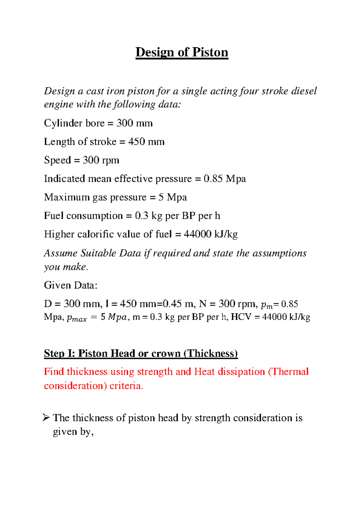 MD Piston Design for 4-Stroke Diesel Engine Dynamics Analysis - Studocu