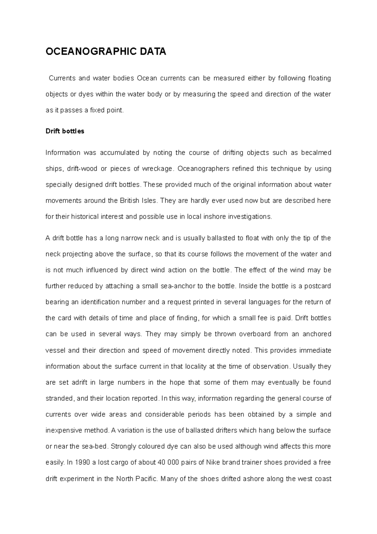 Oceanographic DATA - lecture notes related to marine ecology ...