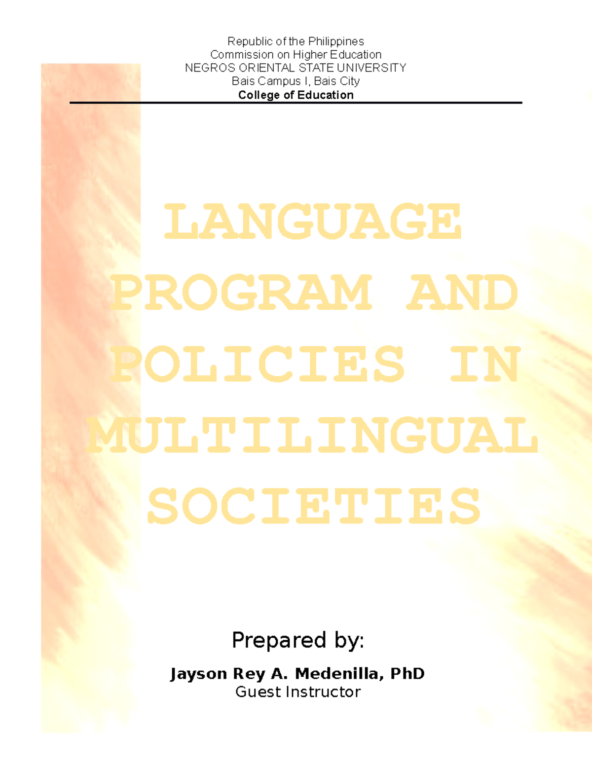 Language Policies and Programs in Multilingual Societies (CED 2023 ...