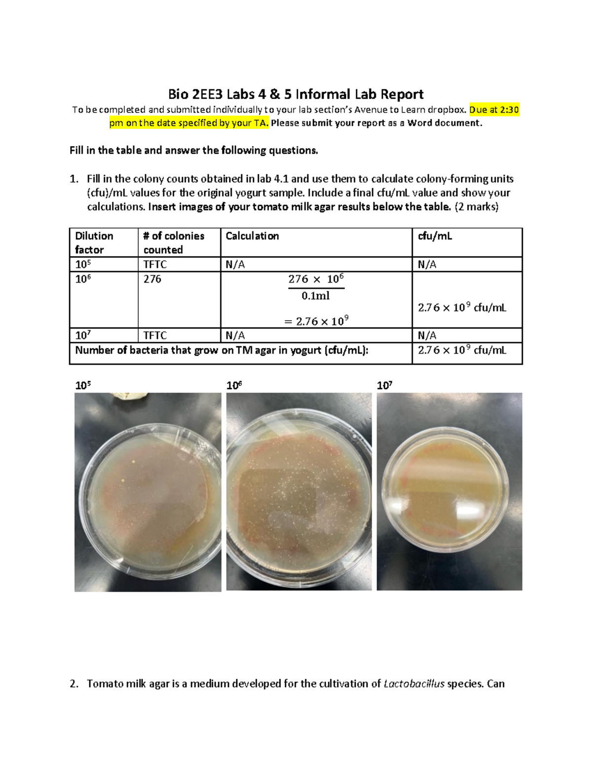 W25 Bio 2EE3 Labs 4 ^0 5 informal report - Bio 2EE3 Labs 4 & 5 Informal ...