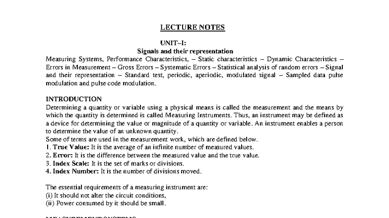 LECTURE NOTES: Measurements, Errors, and Signal Representation (ENG 101 ...