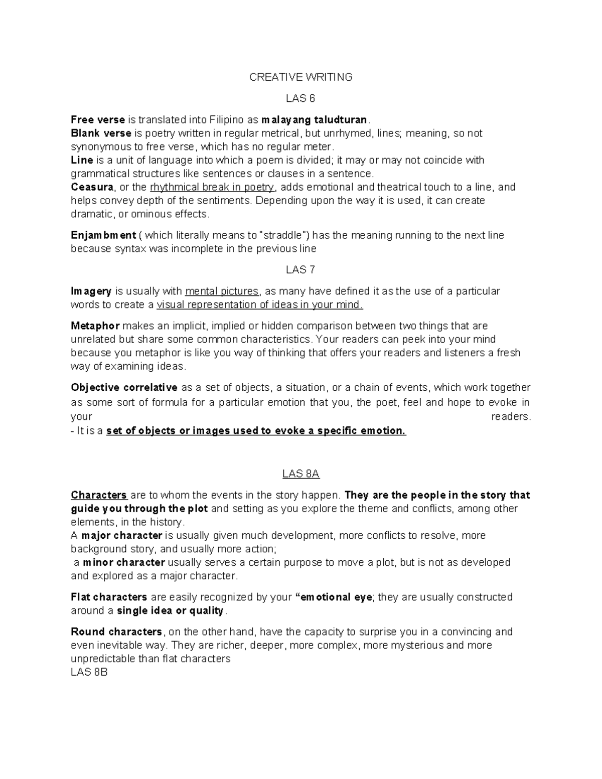 Creative Writing Finals Reviewer - CREATIVE WRITING LAS 6 Free verse is ...