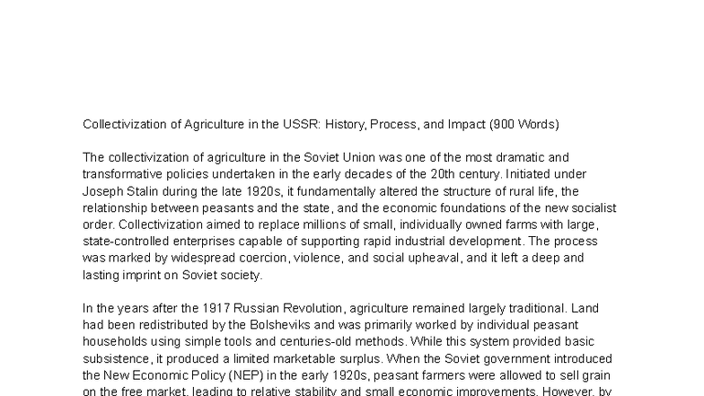 Collectivization of Agriculture in the USSR: History & Impact (900 ...