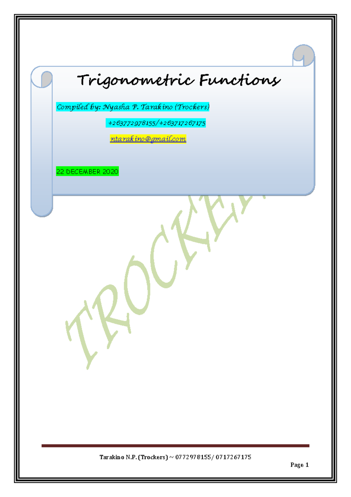 Trigonometric Functions Overview and Graphs (6042) - Studocu