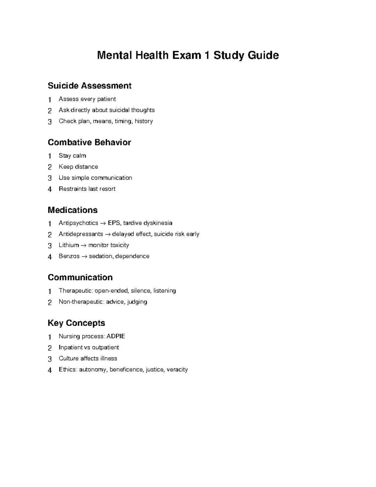 Study guide - info for exam 1 - Mental Health Exam 1 Study Guide ...