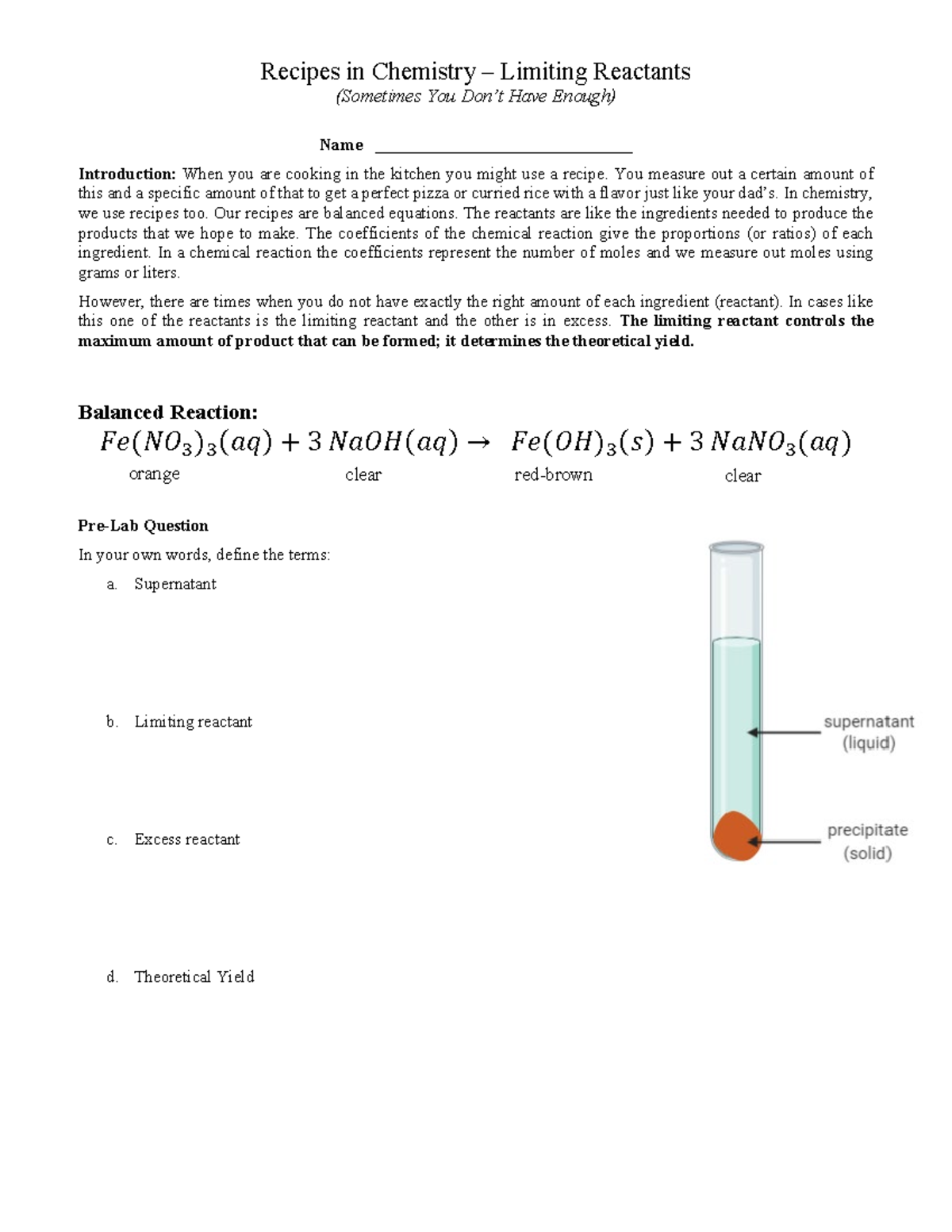 Limiting Reactant Lab - Recipes in Chemistry – Limiting Reactants ...