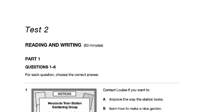 KET 2 2020 - Reading and Writing Test 2 Questions and Answers - Studocu