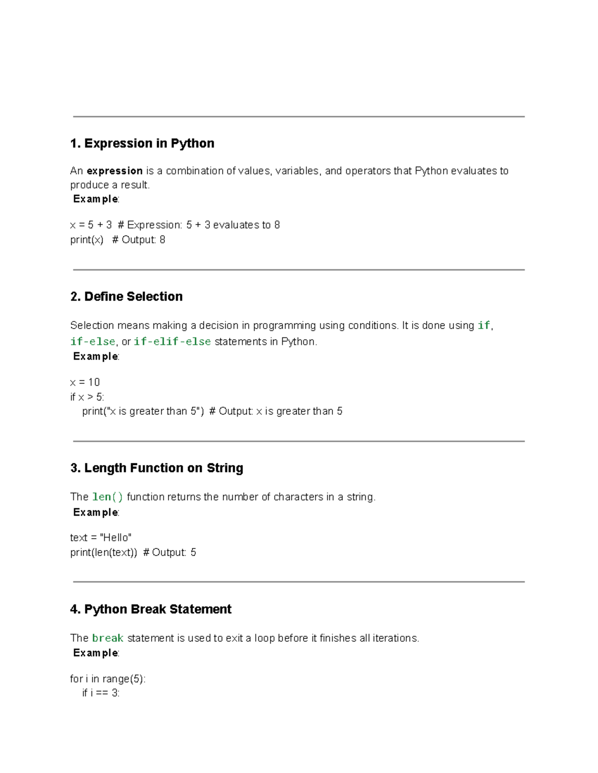 Python Solved Quetion PAper - 1. Expression in Python An expression is ...