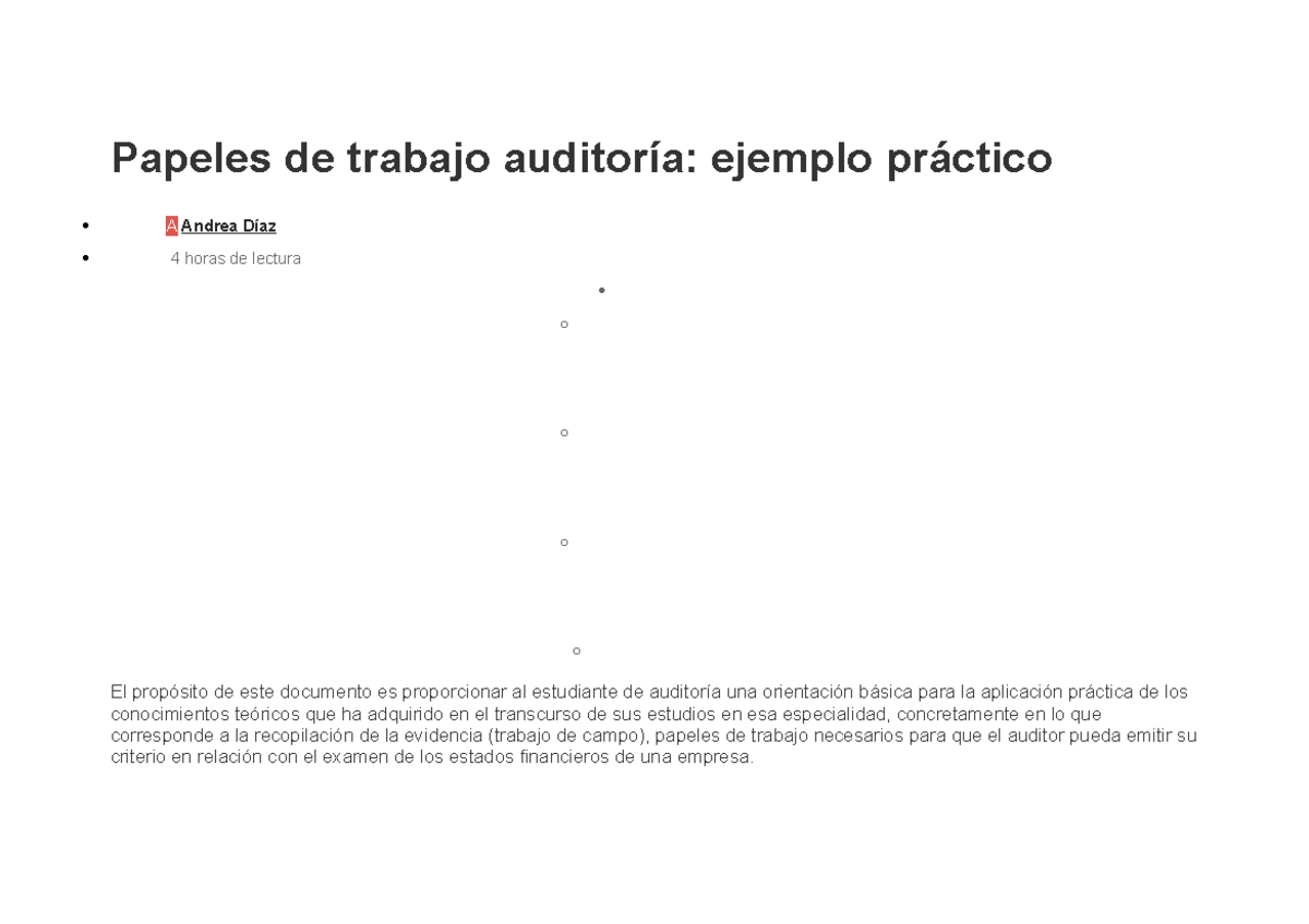 Papeles de Trabajo de Auditoría: Ejemplo Práctico CASO 2023 - Studocu