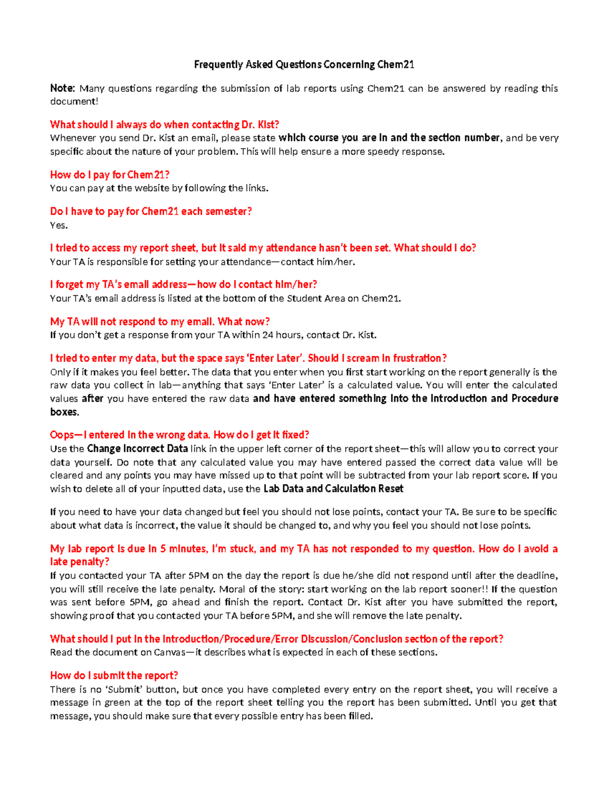 Chem21 FAQ: Essential Q&A for Lab Report Submission - Studocu