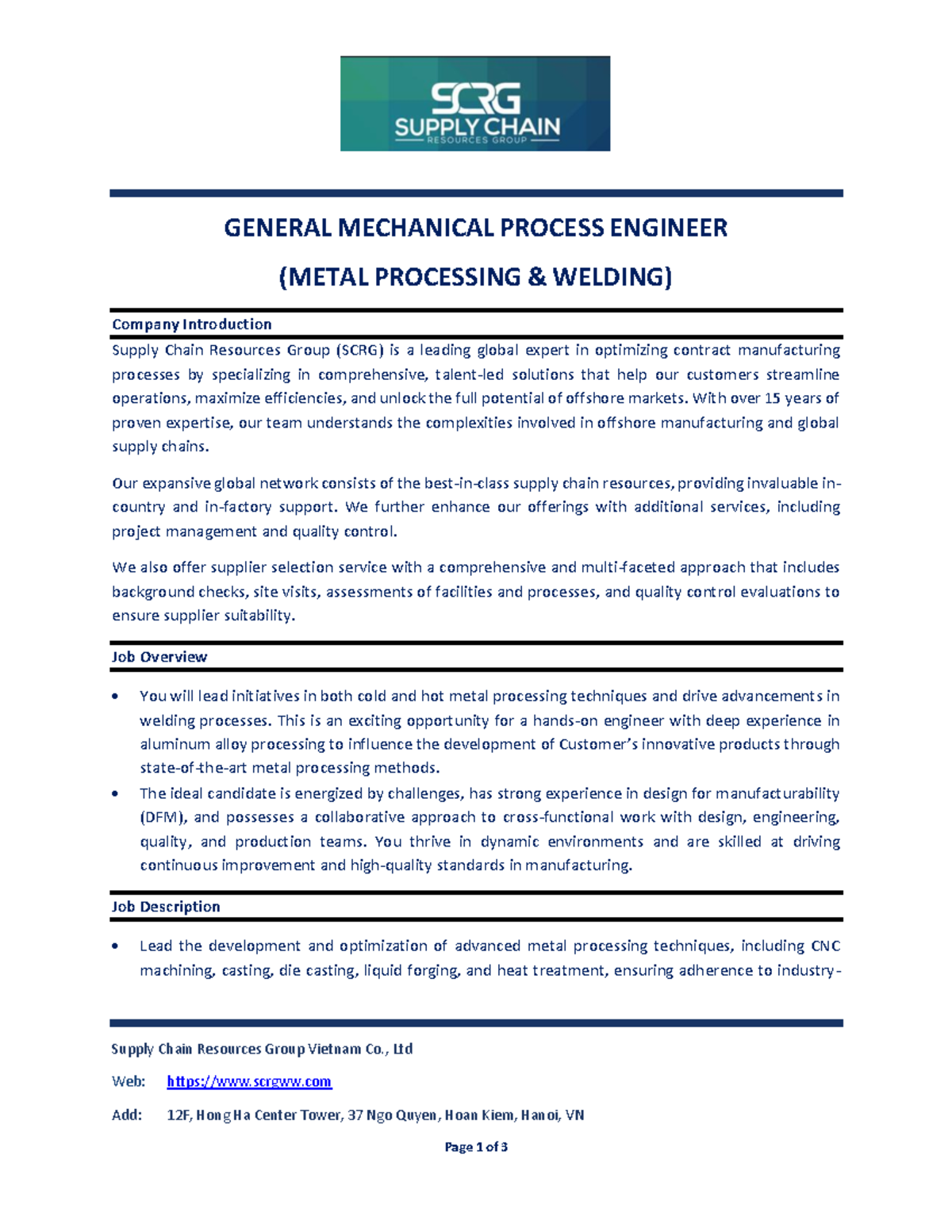 SCRG - General ME Process Engineer - GENERAL MECHANICAL PROCESS ...