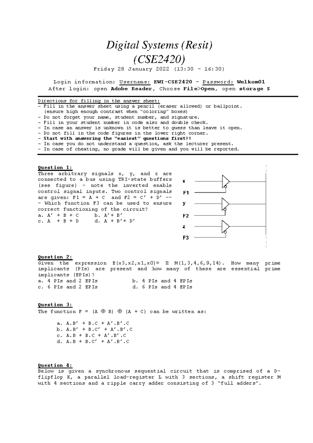 CSE2420 Digital Systems Resit Solutions - Key Points and Answers ...