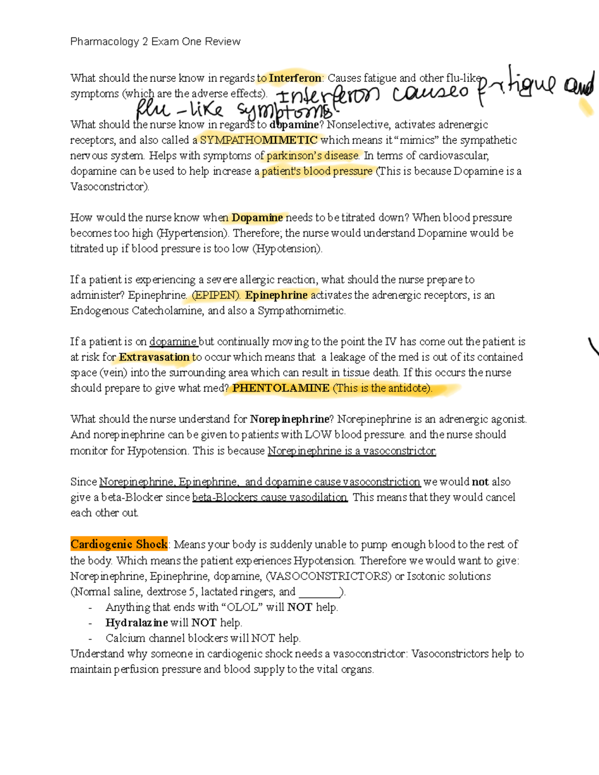 Pharmacology 2 Exam One Comprehensive Review Notes - What should the ...