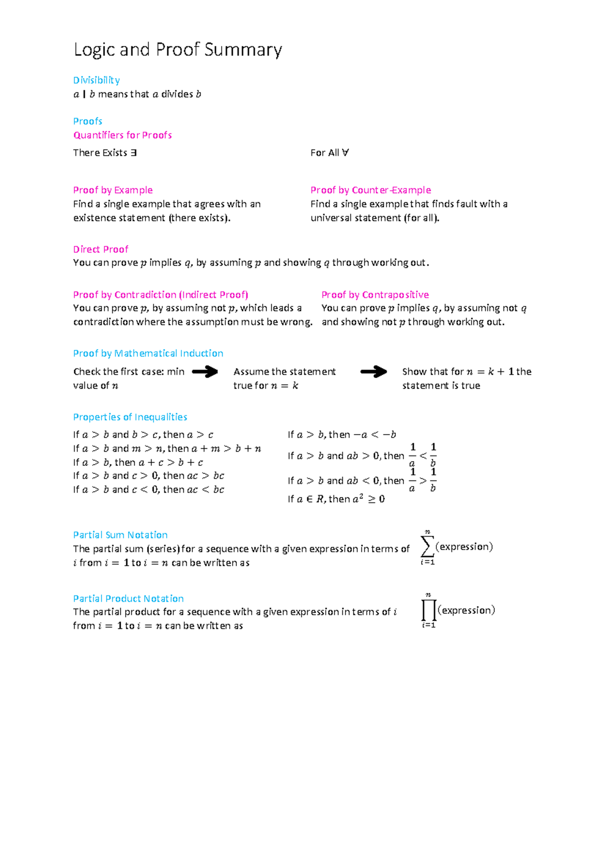 Logic and Proof Summary: Key Concepts and Techniques - Studocu