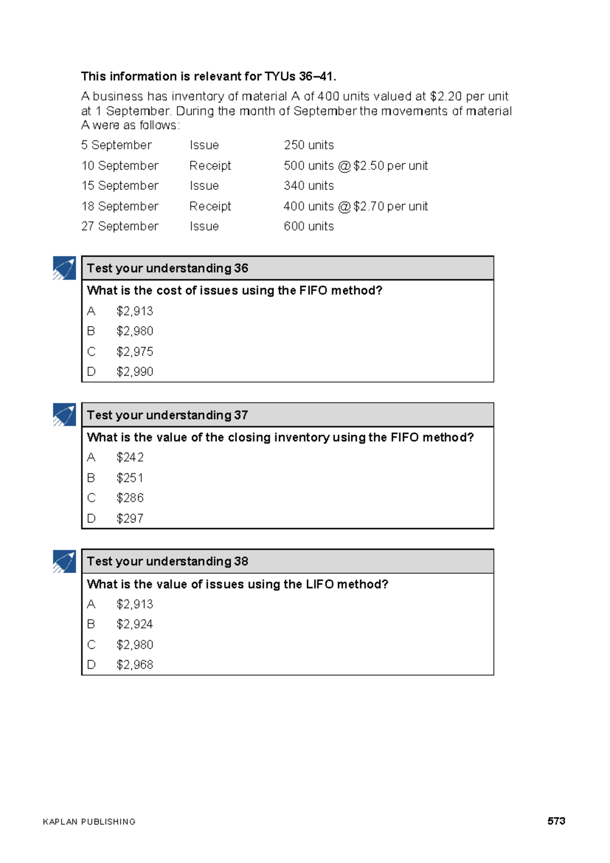 Inventory Valuation Methods - F2 Quiz Questions & Solutions - Studocu