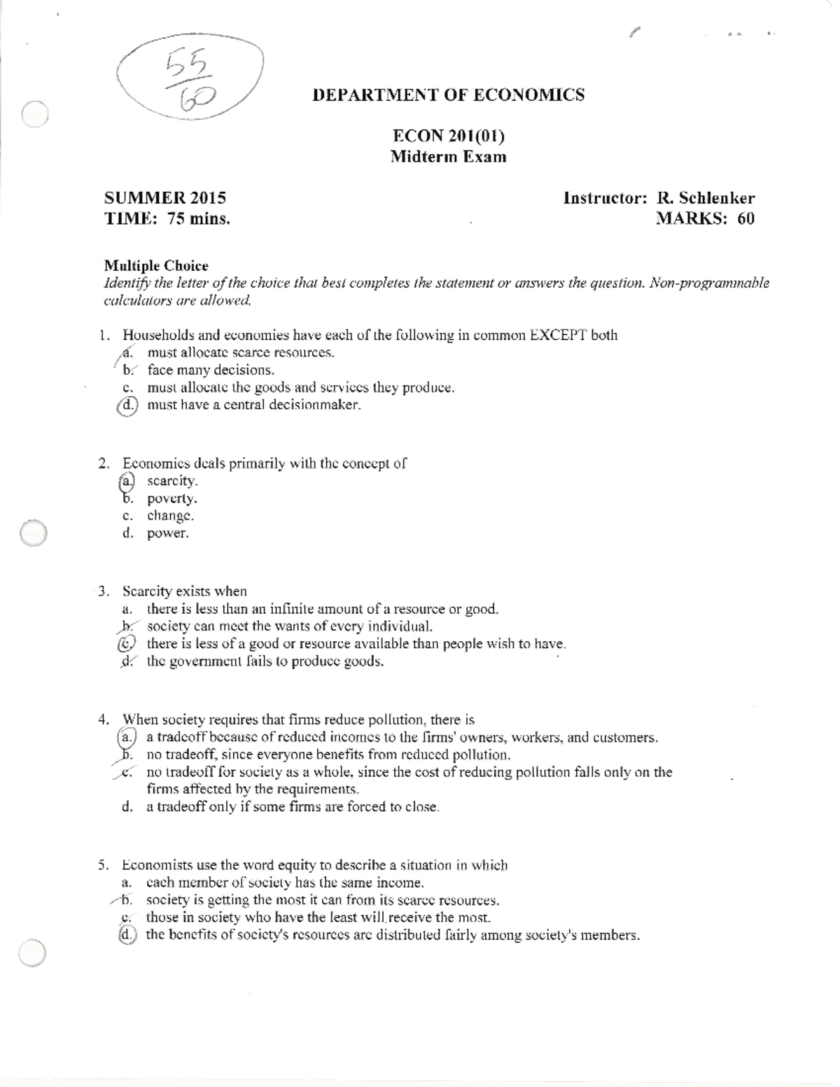 Exam July 2015, Questions and Answers - 2015 Midterm - ECON 201 - Studocu