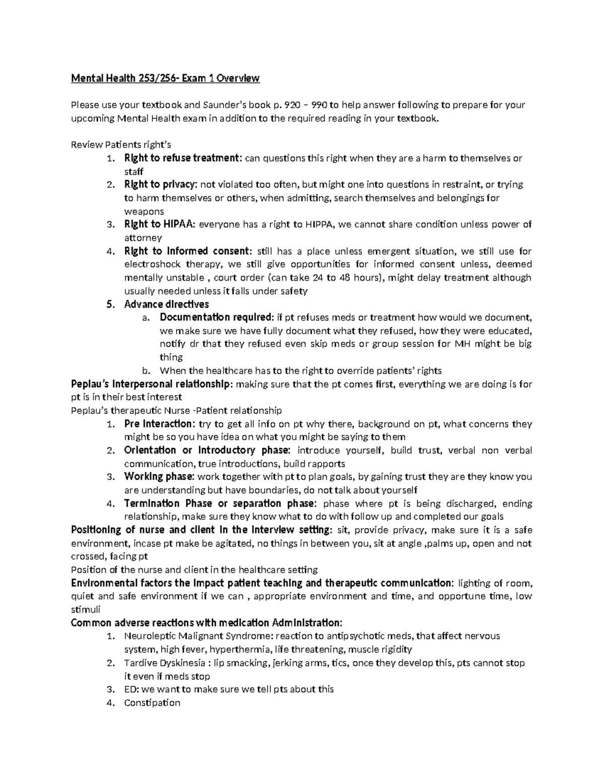 Mental Health 253/256 - Exam 1 Study Guide and Key Concepts - Studocu