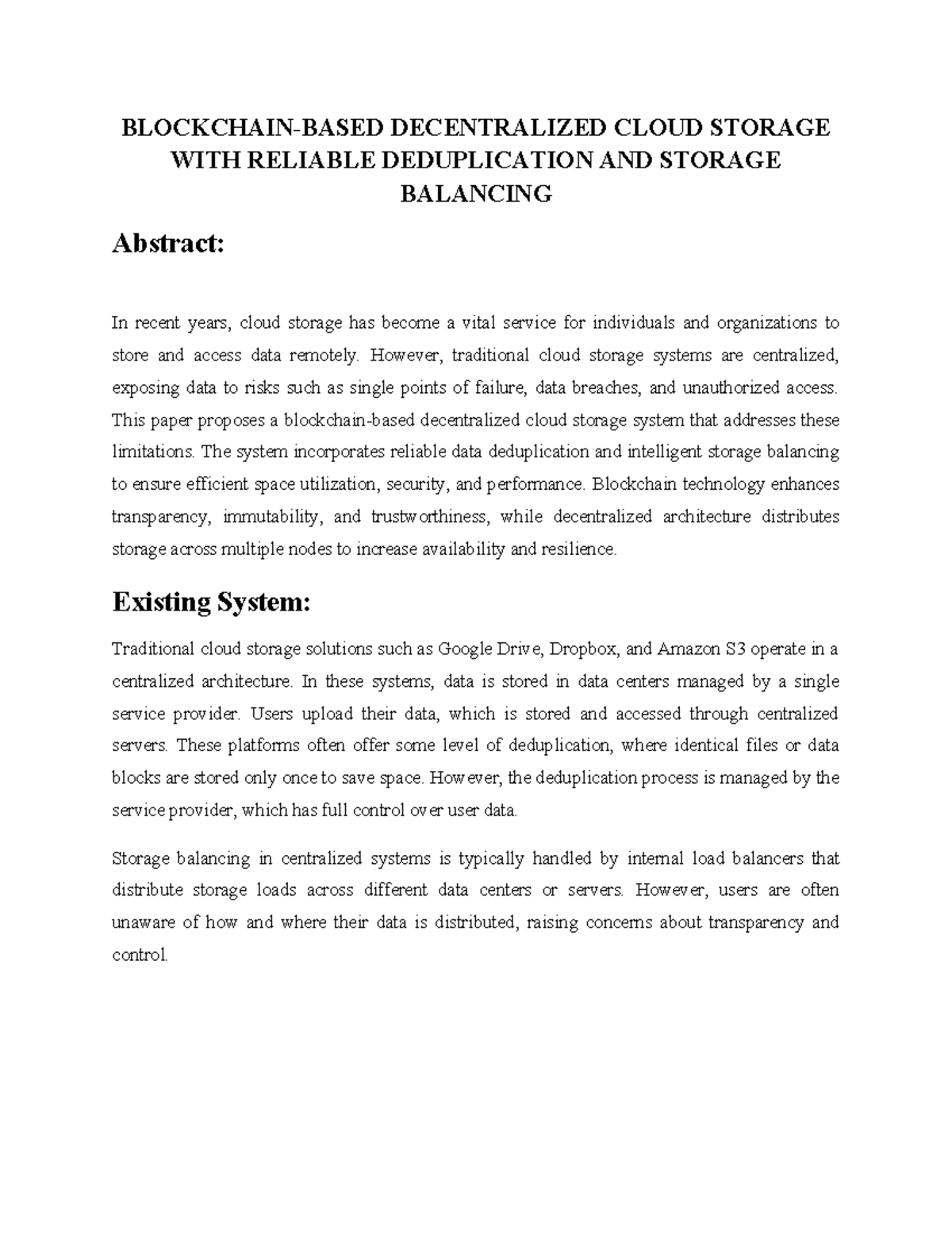 Blockchain-Based Decentralized Cloud Storage: Deduplication & Balancing ...