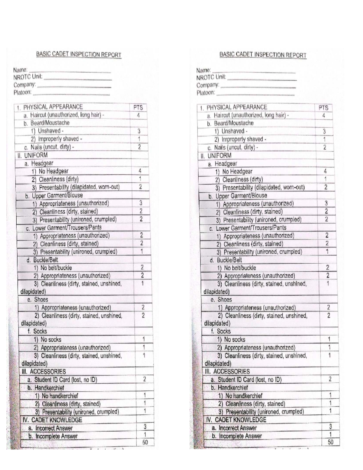 NROTC Basic Cadet Inspection Report Evaluation - Studocu