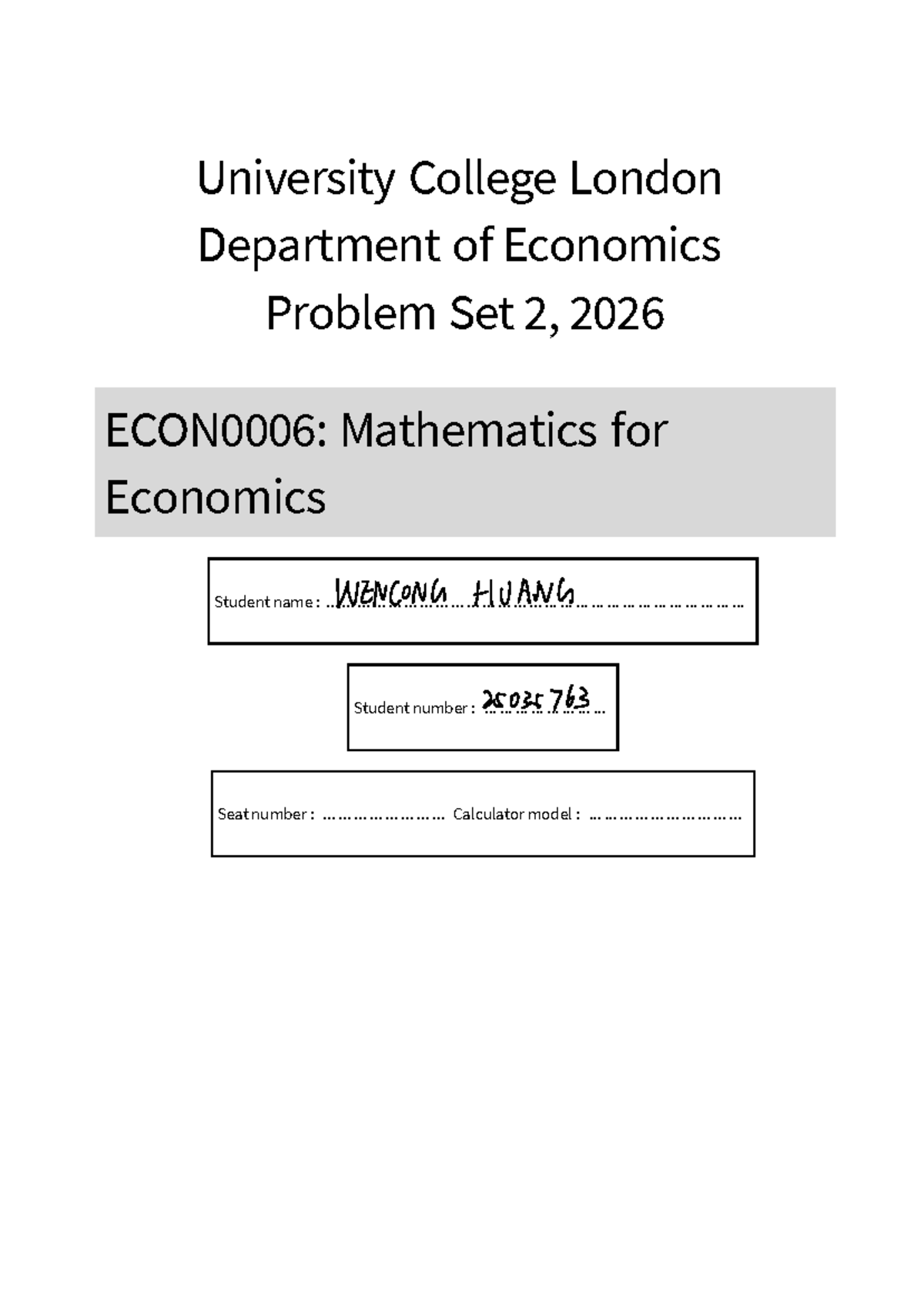 ECON0010 Problem Set 2 - Mathematics for Economics (2026) - Studocu