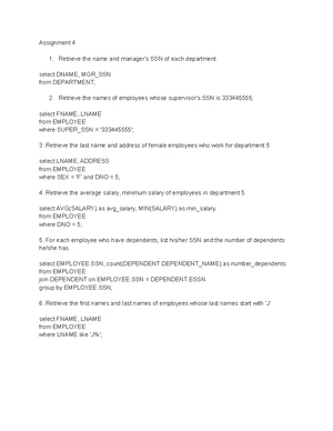Assignment 5 - SQL Queries for Department and Project Analysis - Studocu