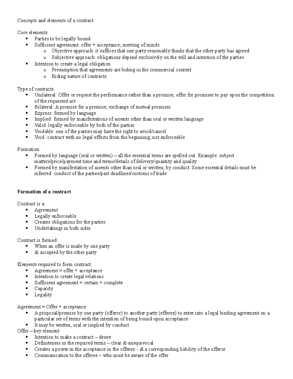 BUSI 101 Contract Law Notes - Final Exam Study Guide - Studocu