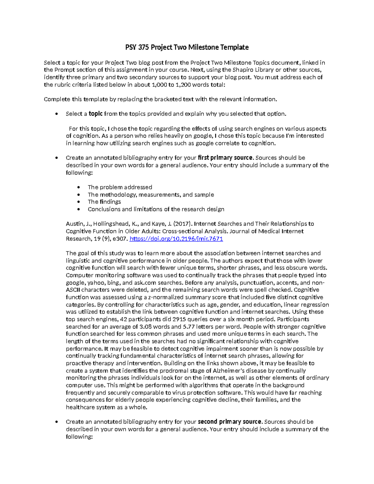 PSY 375 Project Two Milestone: Exploring Search Engines' Impact on ...